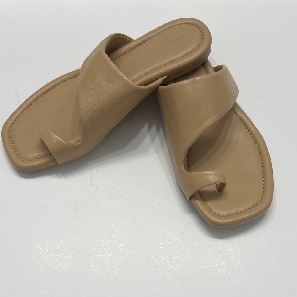 Vince Tan Leather Slide Sandals Size 6